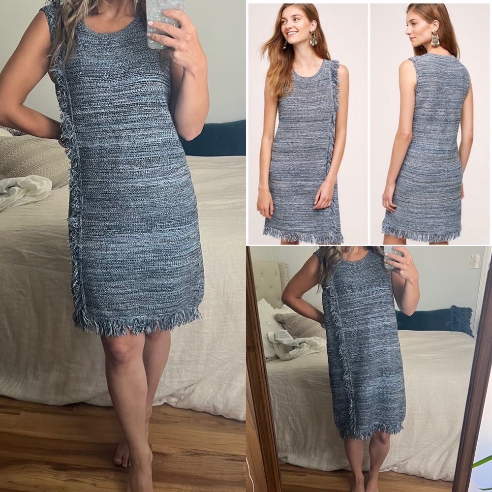 Anthropologie Holding Horses Sleeveless Tweed Fringe Sweater Dress